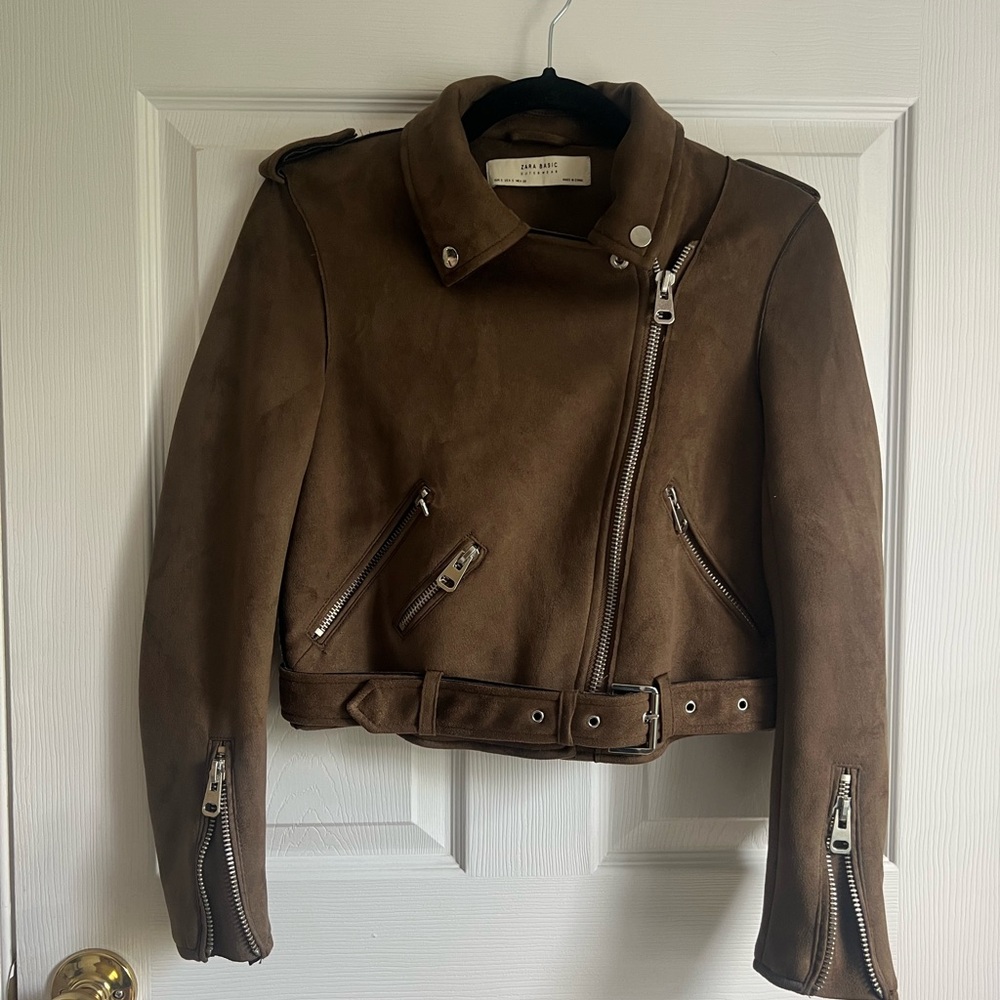Zara Brown Suede Moto Jacket - Women's